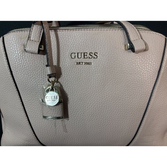 Guess Shawna Cali Satchel Handbag Lock Charm Double Handle Zip Closure Pink - Picture 5 of 16